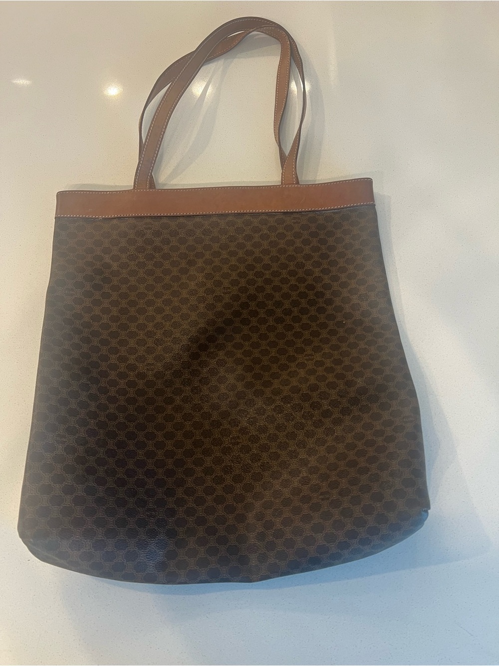 Celine Dark Brown Monogram Canvas Tote with Tan Leather Trim - Picture 3 of 13